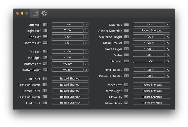 Rectangle app interface showing window management options